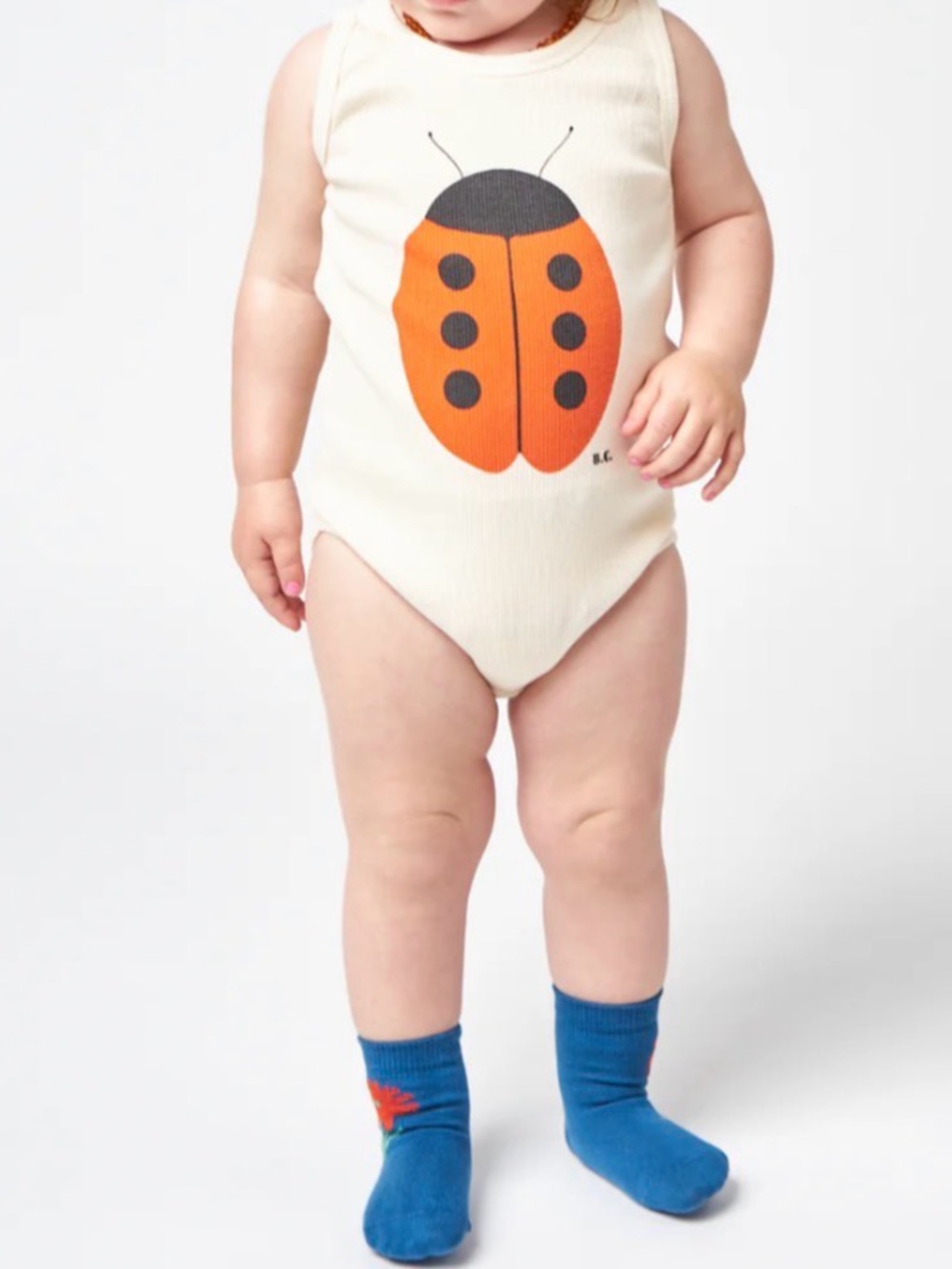 Bobo Choses Cream Tank Bodysuit with Orange Ladybug Graphic